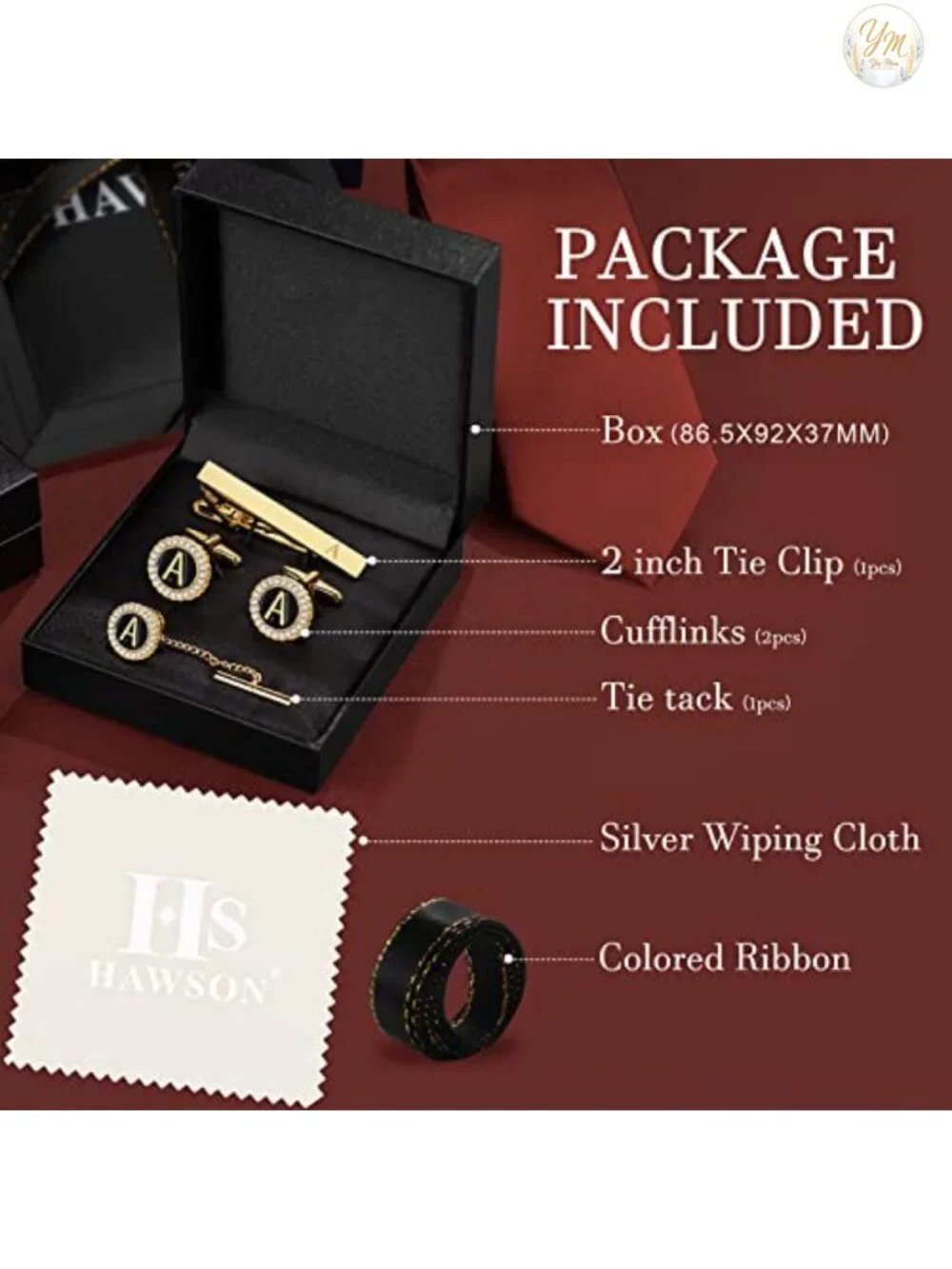 Men's 3-Piece Jewelry Set: Tie Clip, Cufflinks, Lapel Pin - Gold Plated Gift Set